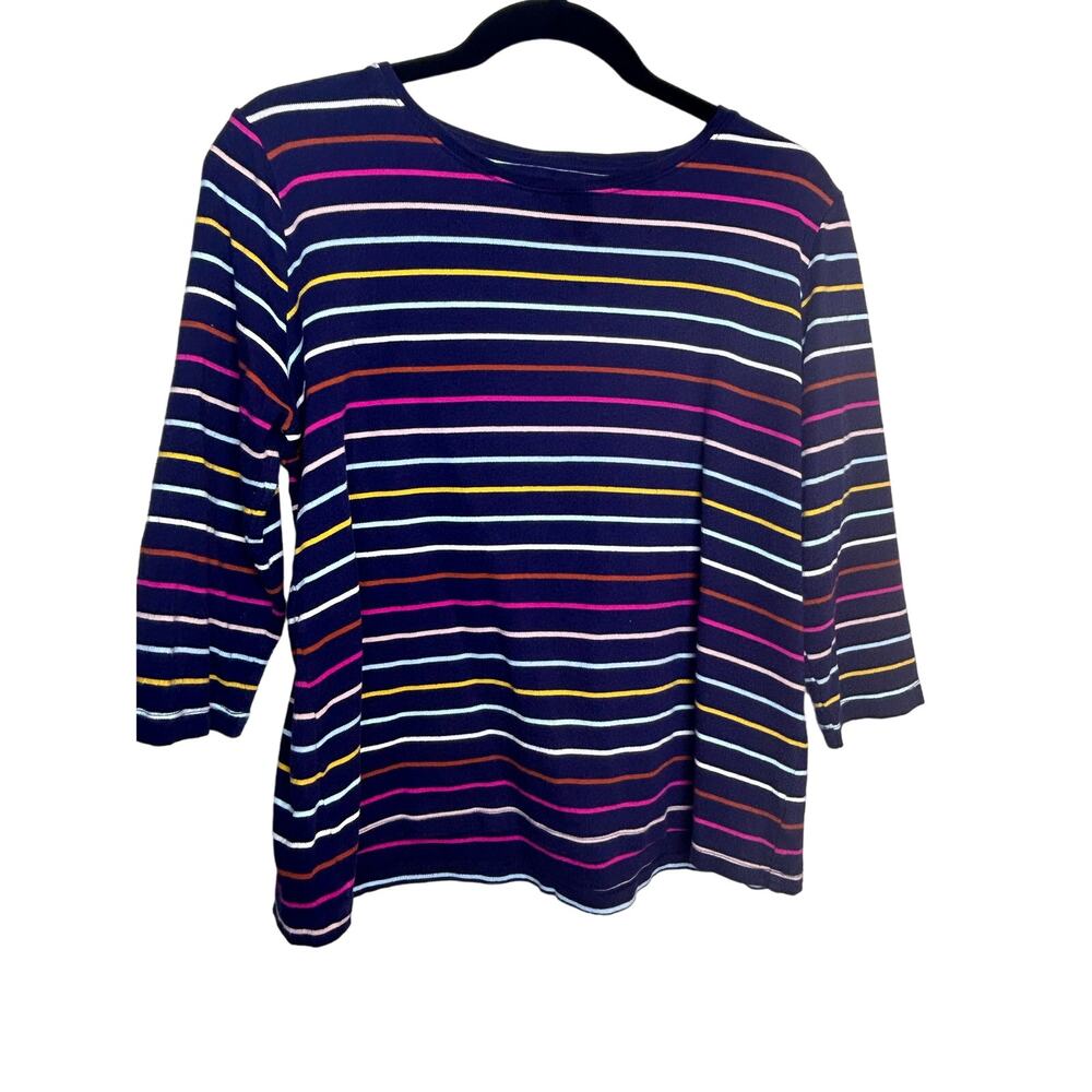 Kim Rogers Striped Multicolor Rainbow Preppy Scoop Neck Blouse Size Medium